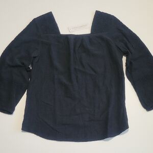 Soft Surroundings Black Boho Peasant Top With Puffy Lace Detail Sleeve And Neck